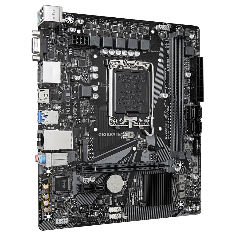 GIGABYTE H610M S2H V3 DDR4 Mainboard - Supports Intel Core processors 14th CPUs, 4+1+1 Hybrid Digital VRM, up to 3200MHz DDR4, 1xPCIe 3.0 M.2, GbE LAN, USB 3.2 Gen 1