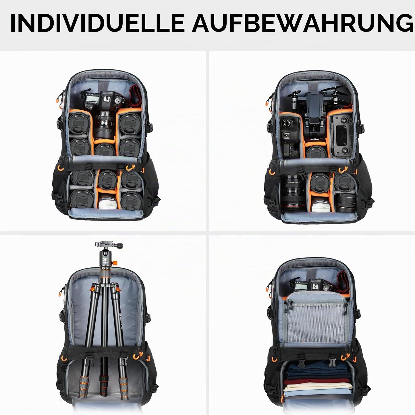 TARION Large camera backpack Camera backpack: Professional DSLR drone backpack with 17.3 inch laptop compartment Hard shell protection made of high-density foam with rain cover Black 30 L - PB02