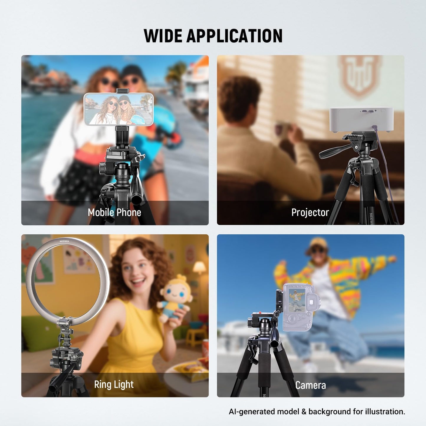 NEEWER Basics Camera Tripod, 71'' Tripod with Mobile Phone Holder, Compatible with iPhone for Video Recording, Professional, Lightweight, Portable Aluminum Travel Tripod with 3-Way Tilt Head, TP55
