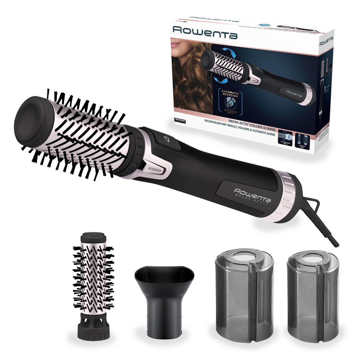 Rowenta CF9550 Brush Activ' Dry & Style Hot Air Brush, 2-in-1 Hot Air + rotating attachment, left/right rotation, Ionic Booster, including ceramic-coated brush attachments, White/Metallic Lilac