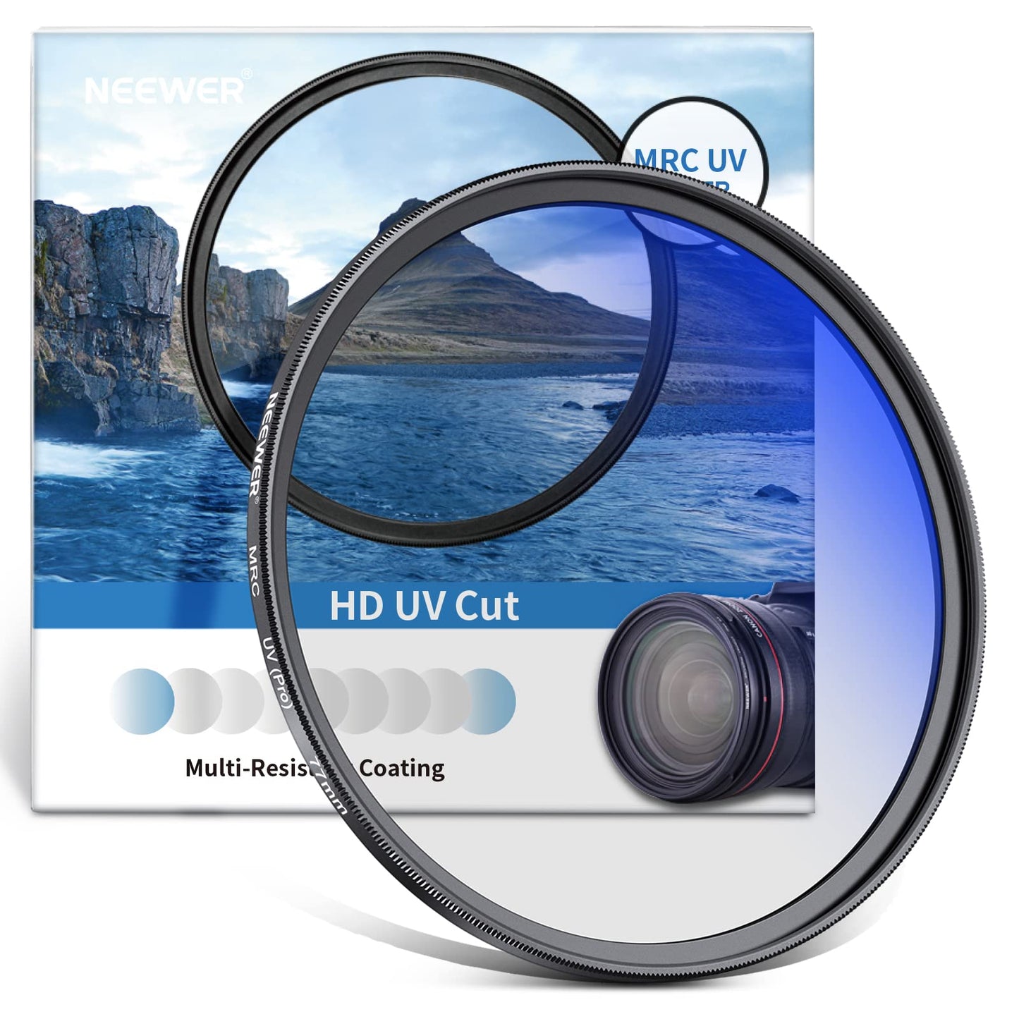 NEEWER 77mm MRC UV filter, protective filter with 30 layers of multi-resistant nano-coatings/HD optical glass/water-repellent/scratch-resistant/aluminum alloy ultra slim frame/ultraviolet filter - 10100217