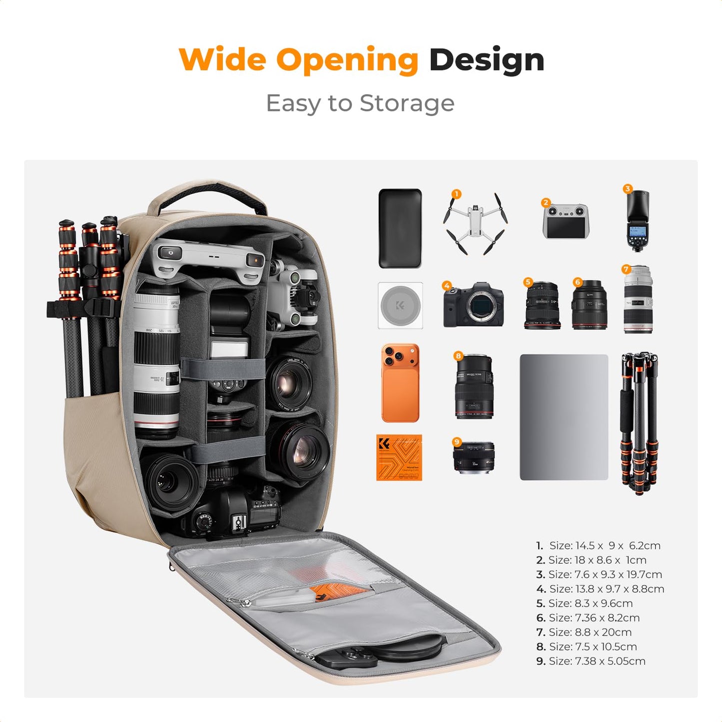 K&F CONCEPT camera backpack photo backpack with hard shell camera bag with 15.6 inch laptop compartment and rain cover, backpack for drones - KF13.134V6