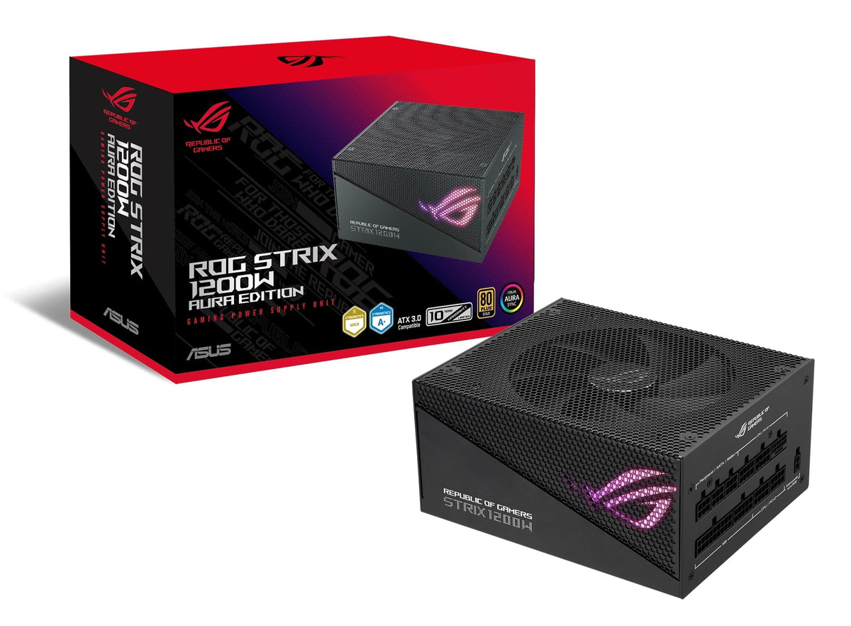 ASUS ROG Strix 1200 W Gold Aura Edition Power Supply (80+ Gold Certified, ATX 3.0, Cybenetics Lambda A+ Certified, PCIe Gen 5.0, Axial-Tech, Aura Sync Fan) - 90YE00P0-B0NA00
