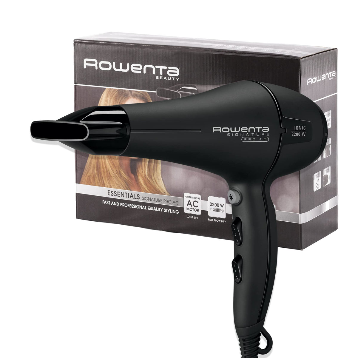 Rowenta CV7810F0 Hair Dryer, 2,200 W, anti-static effect, 2 speed settings, provides shine