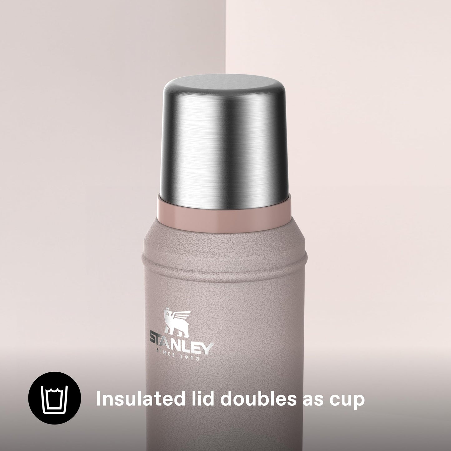 Stanley 1913 Classic Legendary Thermos Flask 0.94L - Keeps Hot or Cold for 24 Hours - Dishwasher Safe - Lid Serves as a Mug - Vacuum Flask BPA Free - Stainless Steel Thermos Flask - Rose Quartz - 100000117255