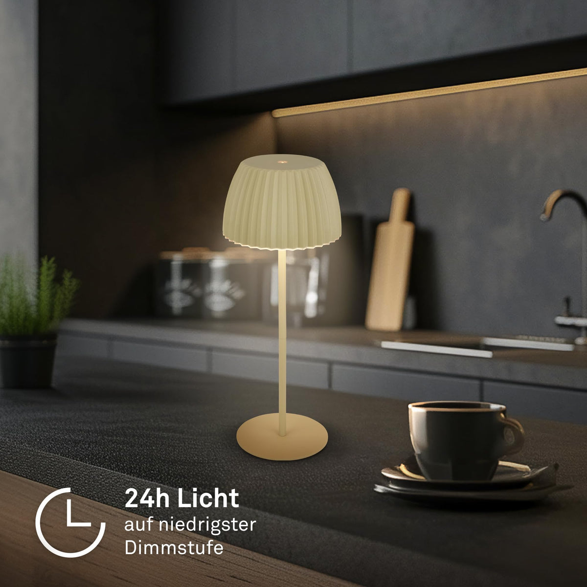 BRILONER - Riffle LED Table Lamp Wireless IP44 with Light Edge, Touch Dimmer, Replaceable Battery, Nightstand Lamp, Reading Lamp, LED Lamp, Battery Lamp, German Design Award Winner 2025, 14.5x36.5 cm, Green - 7553019