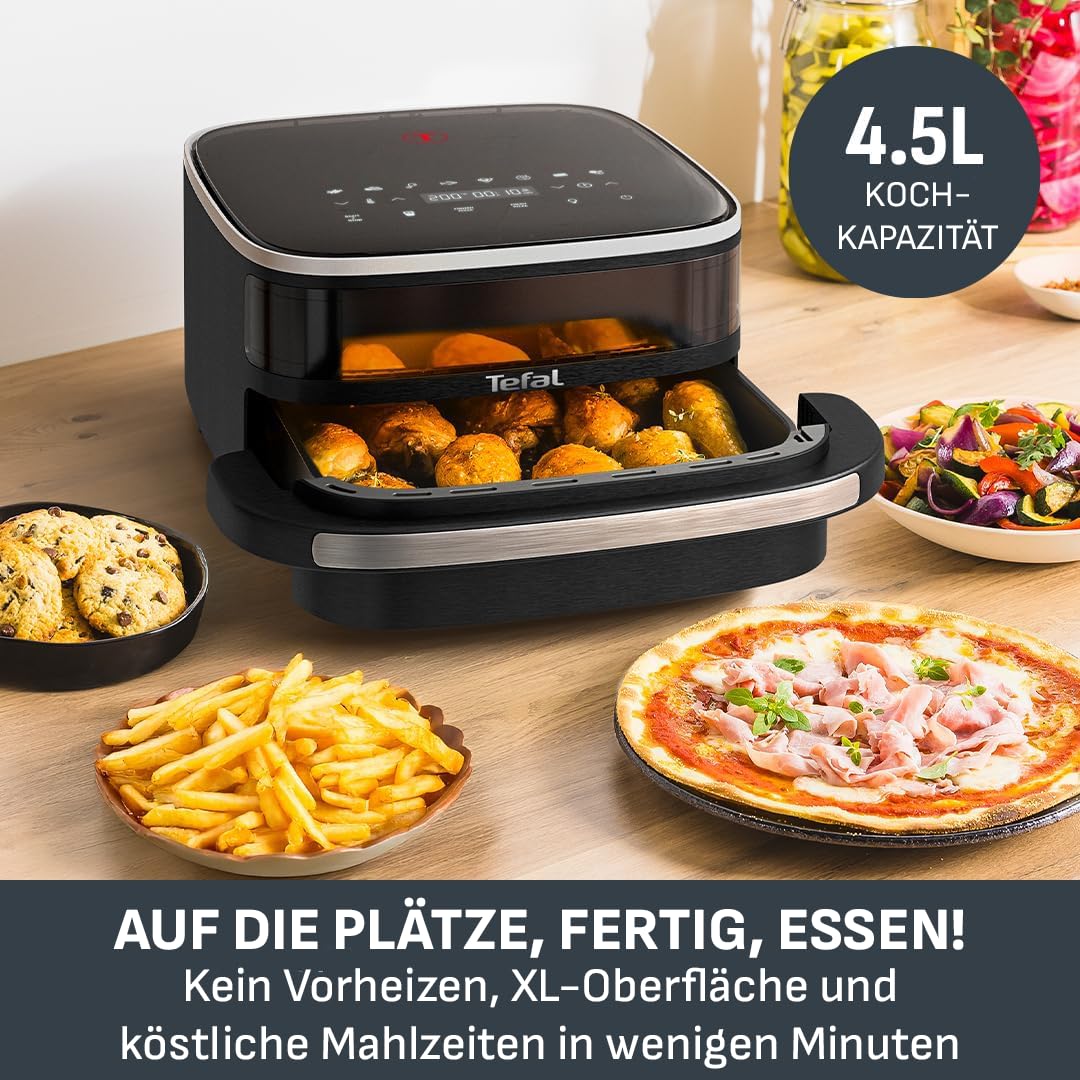 Tefal Easy Fry XL Surface hot air fryer - air fryer with viewing window & XL cooking surface (up to 1 kg), digital control panel, extra crisp, energy efficient & fast, non-stick, compact, pizza oven FW4018 - FW4018E0