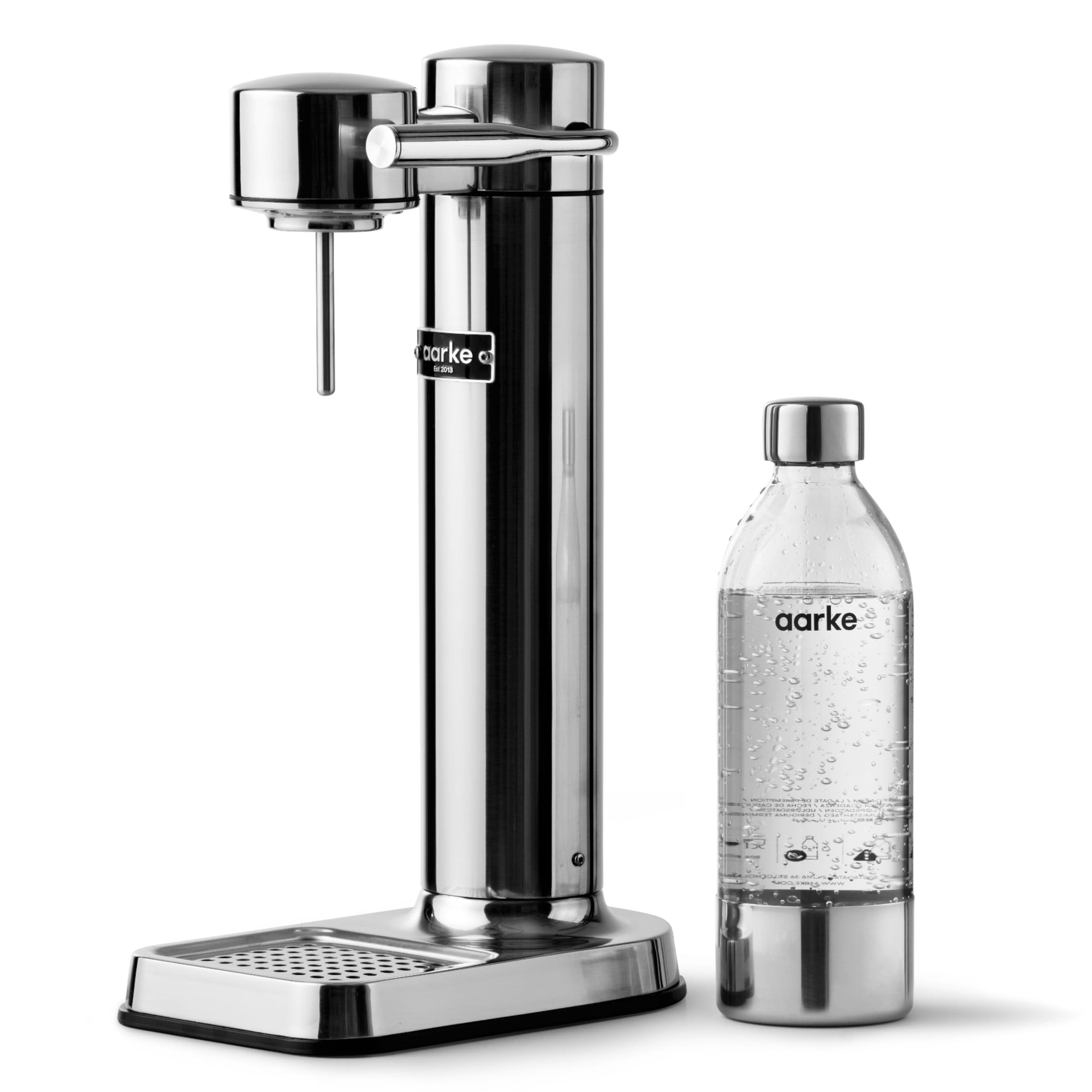 Aarke Carbonator 3, stainless steel sparkling water maker in a modern stainless steel finish with BPA-free 1L PET bottle, sparkling water maker for tap water, compatible with 60L CO2 cylinders - AAC3-Stainless