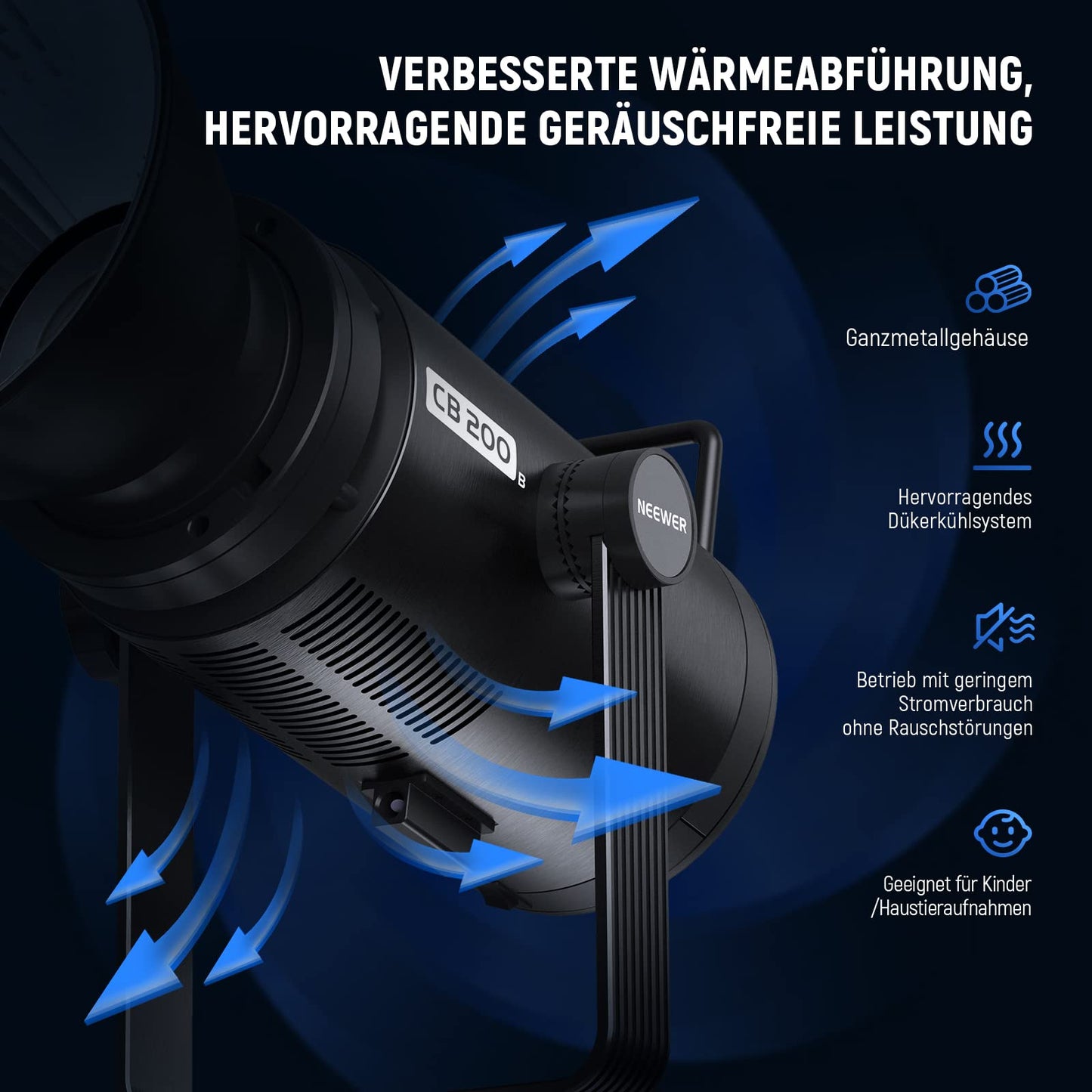 NEEWER CB200B 210W LED video light studio light with 2.4G/APP remote control, all-metal COB bi-color studio continuous light Bowens mount 90000Lux/1m 2700K-6500K CRI/TLCI97+ 12 effects for portrait