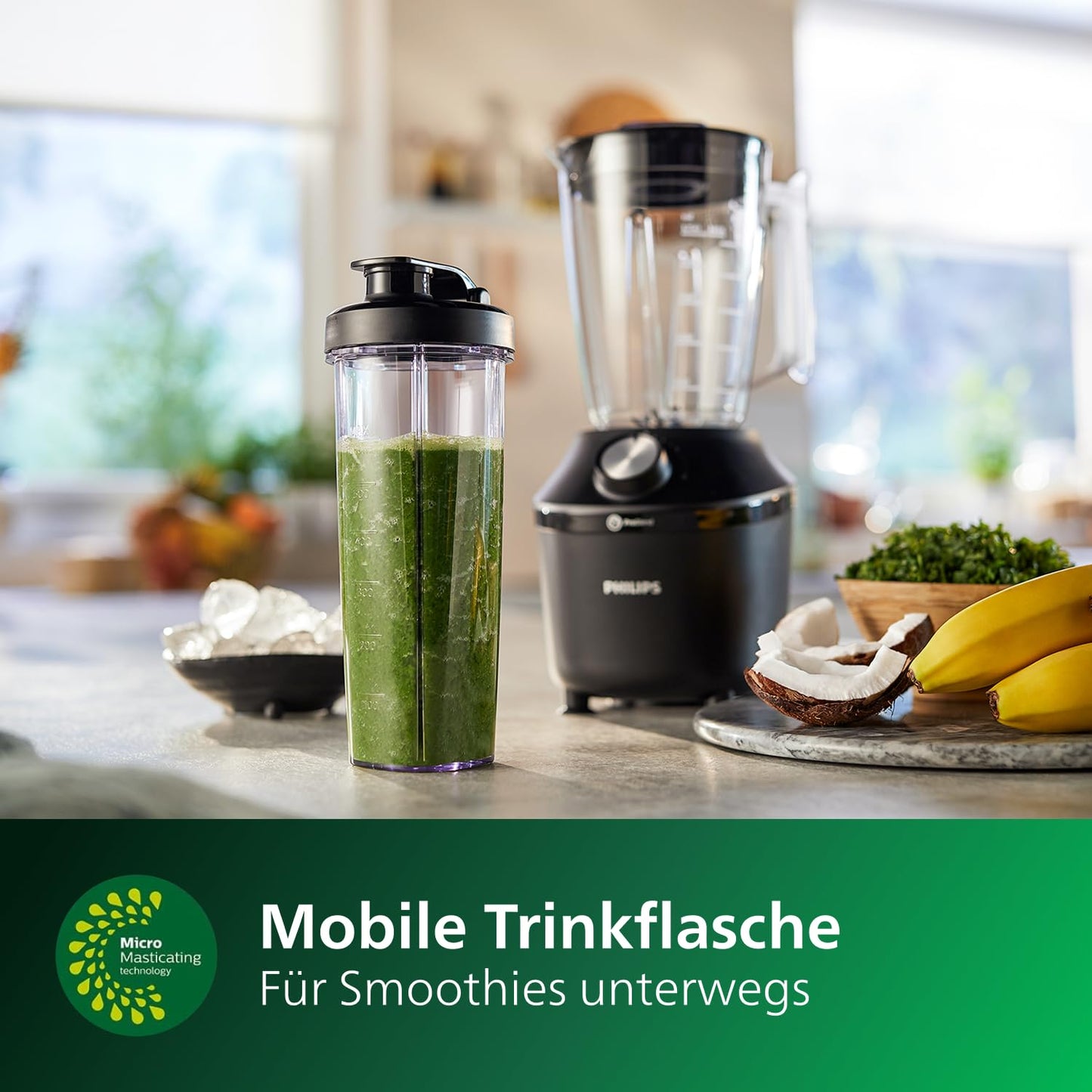 Philips stand mixer and smoothie maker - 600W, 2 liter cup, HomeID app, 2 speed levels + pulse function, ProBlend, ice crush function (HR2291/41)