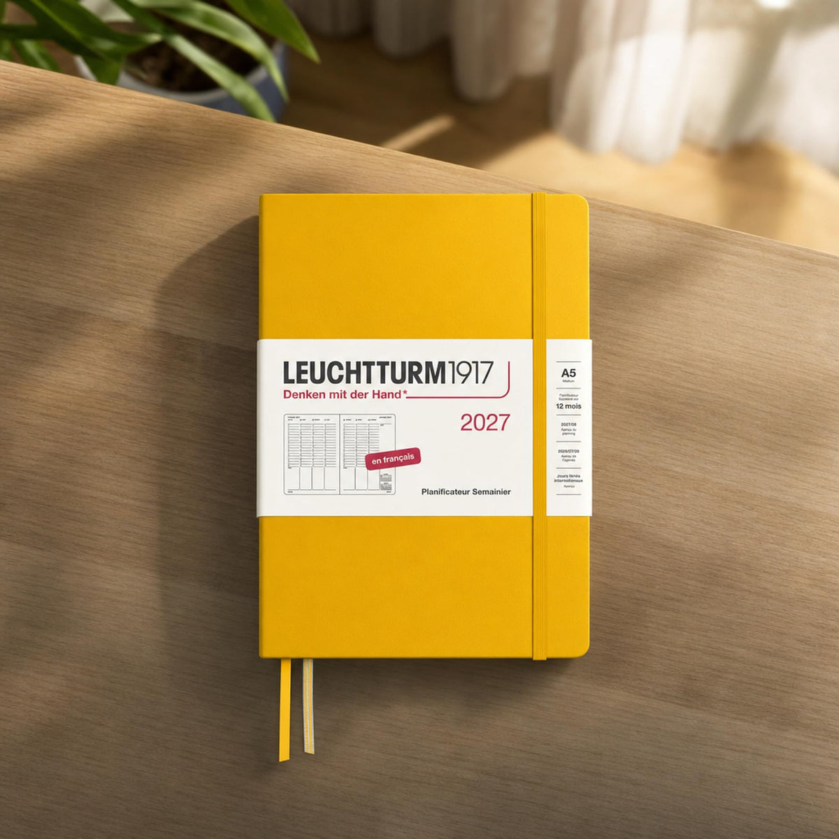 LEUCHTTURM1917 Weekly Planner 2027 Medium (A5) - French, Sunflower, 210 x 145 mm, January-December (12 months), weekly overview with hourly grid 7:00-22:00 per column, hardcover - 400408