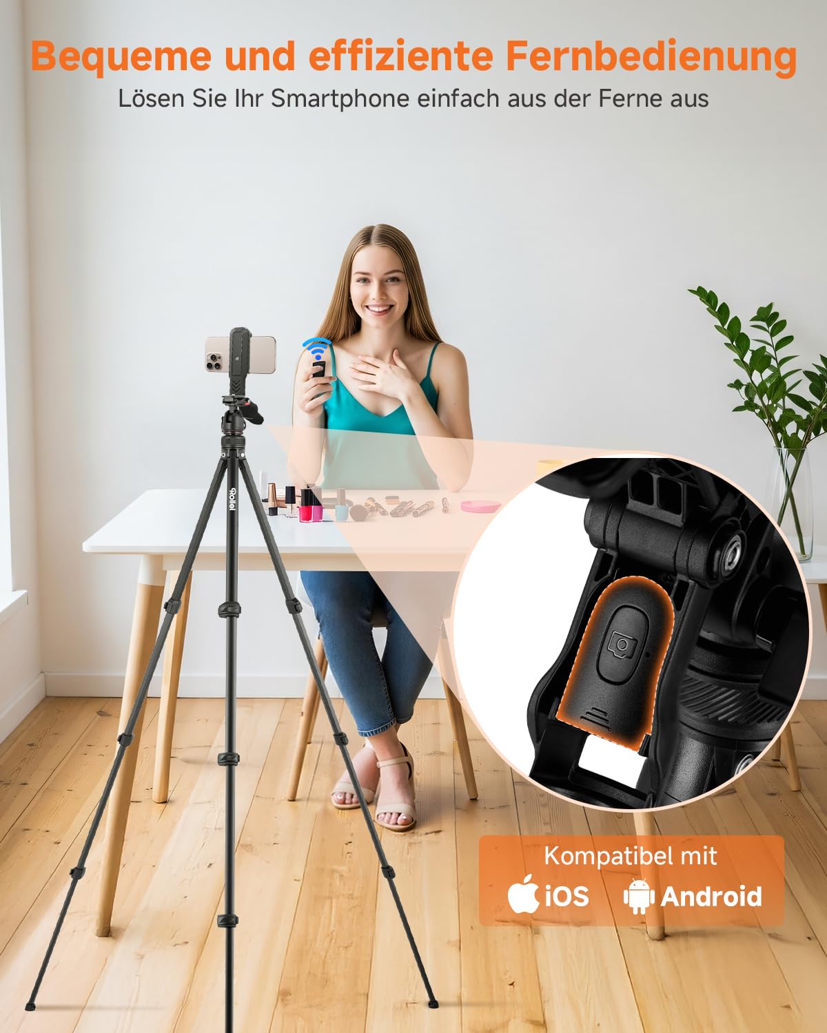 Rollei Compact Creator tripod camera, 152 cm travel tripod made of aluminum, lightweight and space-saving photo tripod with integrated mobile phone holder and remote shutter release for DSLR and mobile phone, camera tripod travel tripod - 26930