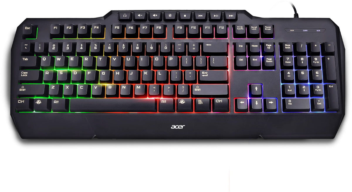 Acer STELLAR-GK1600 Tastatur pentru gaming, cu fir, membrană, layout italian, iluminare de fundal RGB-LED, 105 taste, 26 taste anti-ghosting, 8 taste multimedia.