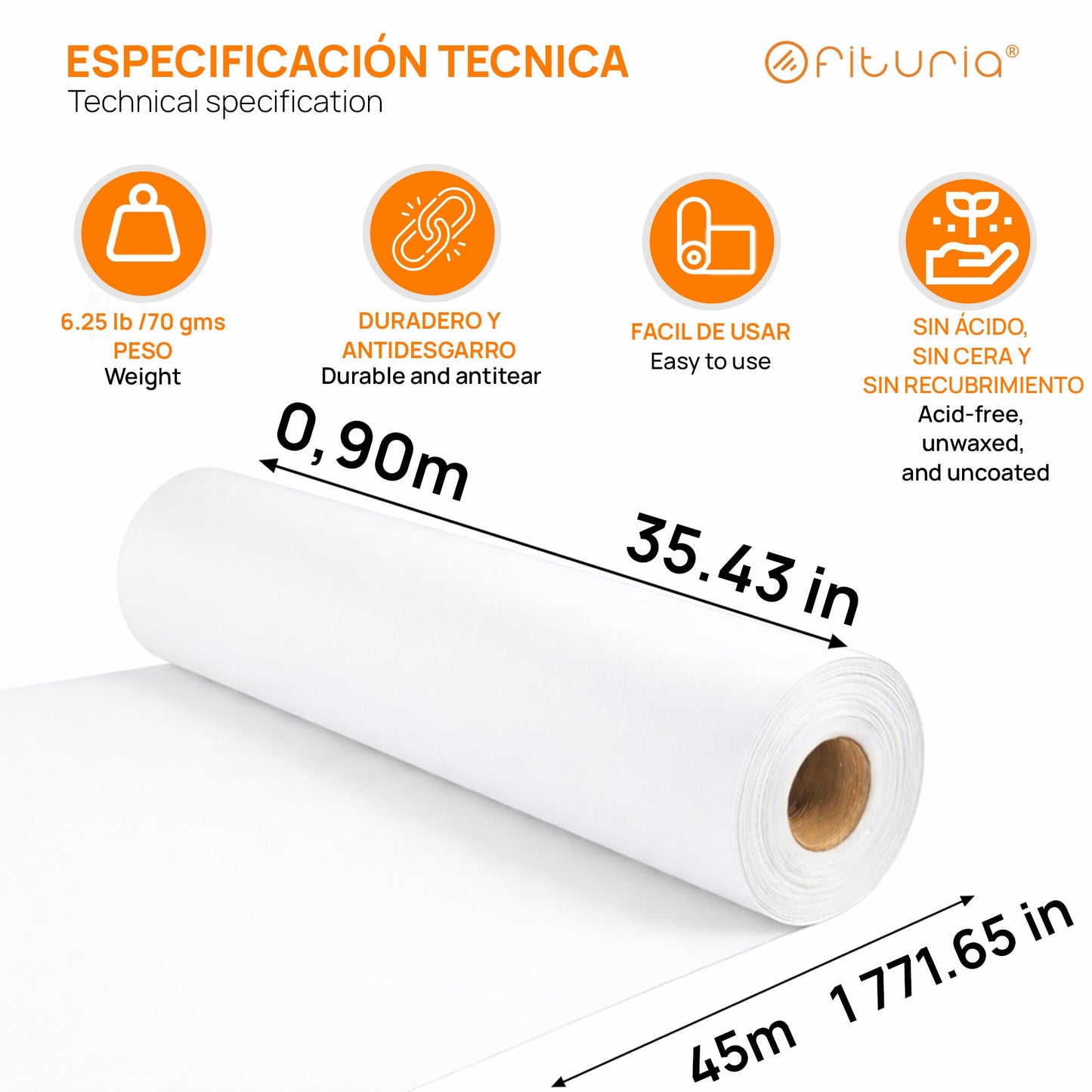OFITURIA Kraft paper white - roll 0.90 × 45 m - 1 roll - packaging paper and wrapping paper - craft paper for DIY, decoration and sewing patterns - tear-resistant and easy to cut - COM620-parent2