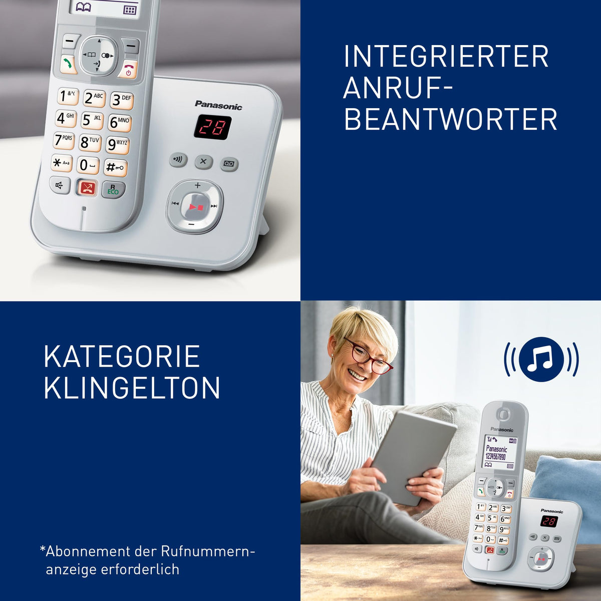 Panasonic KX-TG6861GS Cordless Phone with Answering Machine (Block up to 1,000 phone numbers, clear font size, loud receiver, full-duplex hands-free) pearl silver