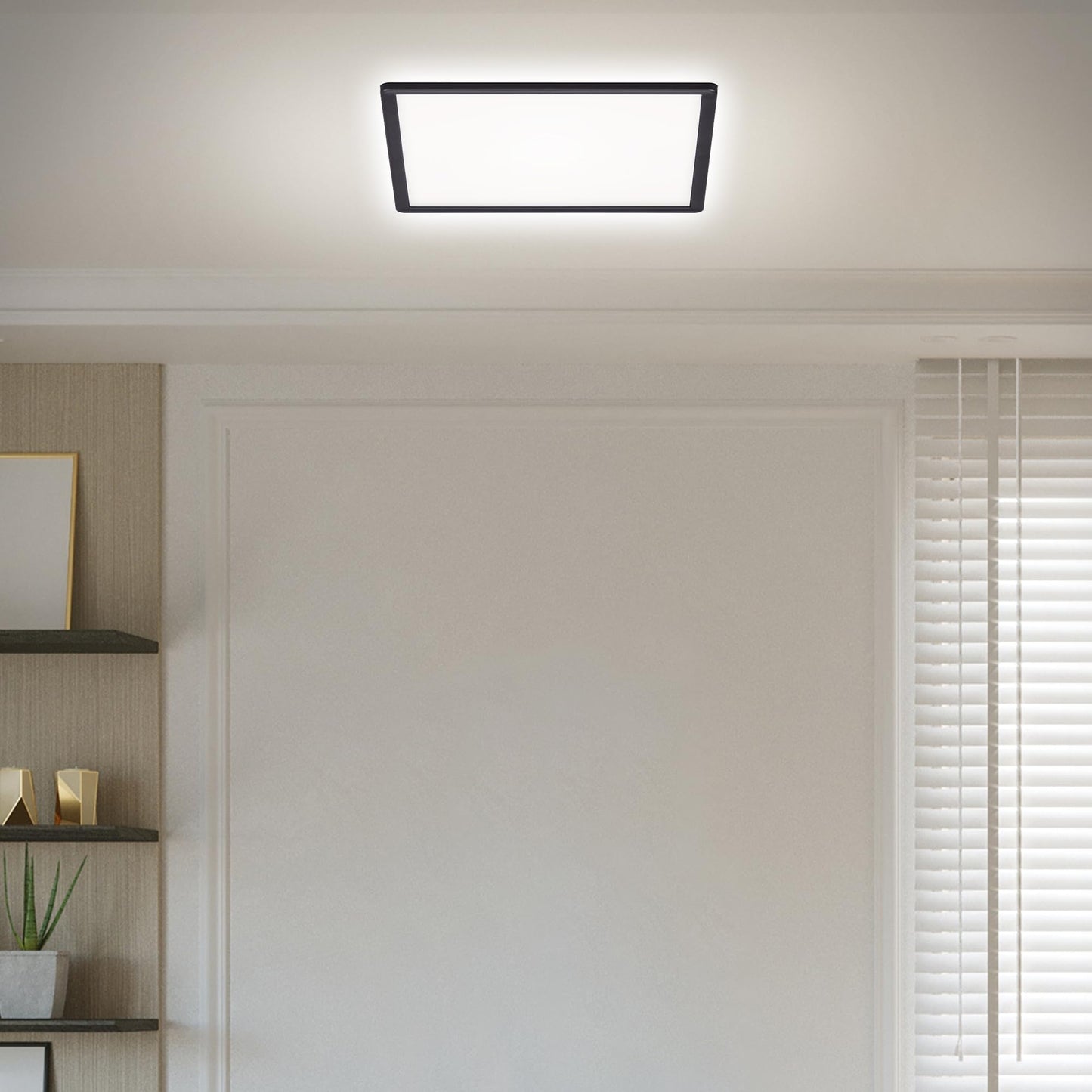 BRILONER - LED ceiling lamp with indirect light, flat, neutral white light color, lamp, ceiling light, living room lamp, LED panel, kitchen lamp, ceiling lighting, 42x42x2.9 cm, black - 7158-415