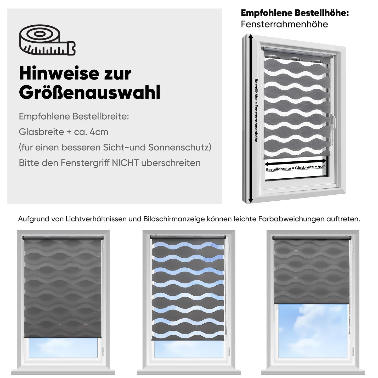 Sekey double roller blind waves Klemmfix without drilling for windows, double roller blind 100 cm wide, duo roller blind wave blinds sun protection, 100x150cm, dark gray - BL-2720