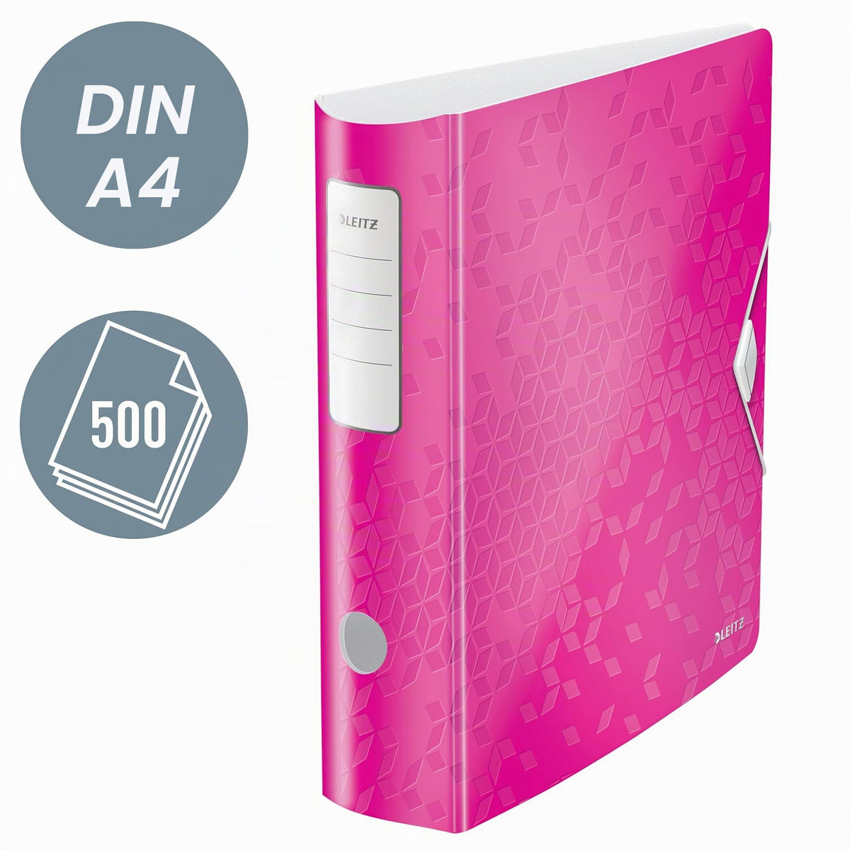 Leitz quality folder 180° Active WOW, pack of 5, A4, wide, rounded spine, 8.2 cm wide, elastic band closure, light polyfoam, plastic folder, WOW series, pink, 11060023 - 938993