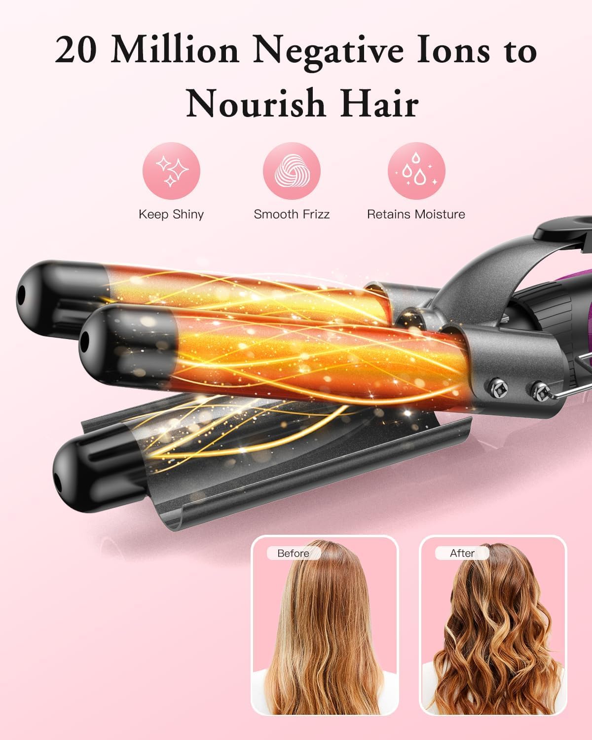 BESTOPE PRO curling iron curling iron 3 barrels wave iron 5 in 1 - curling iron set 3 barrels for large waves, temperature setting, quick heating and a glove, 2 clips, gray - MD-J18