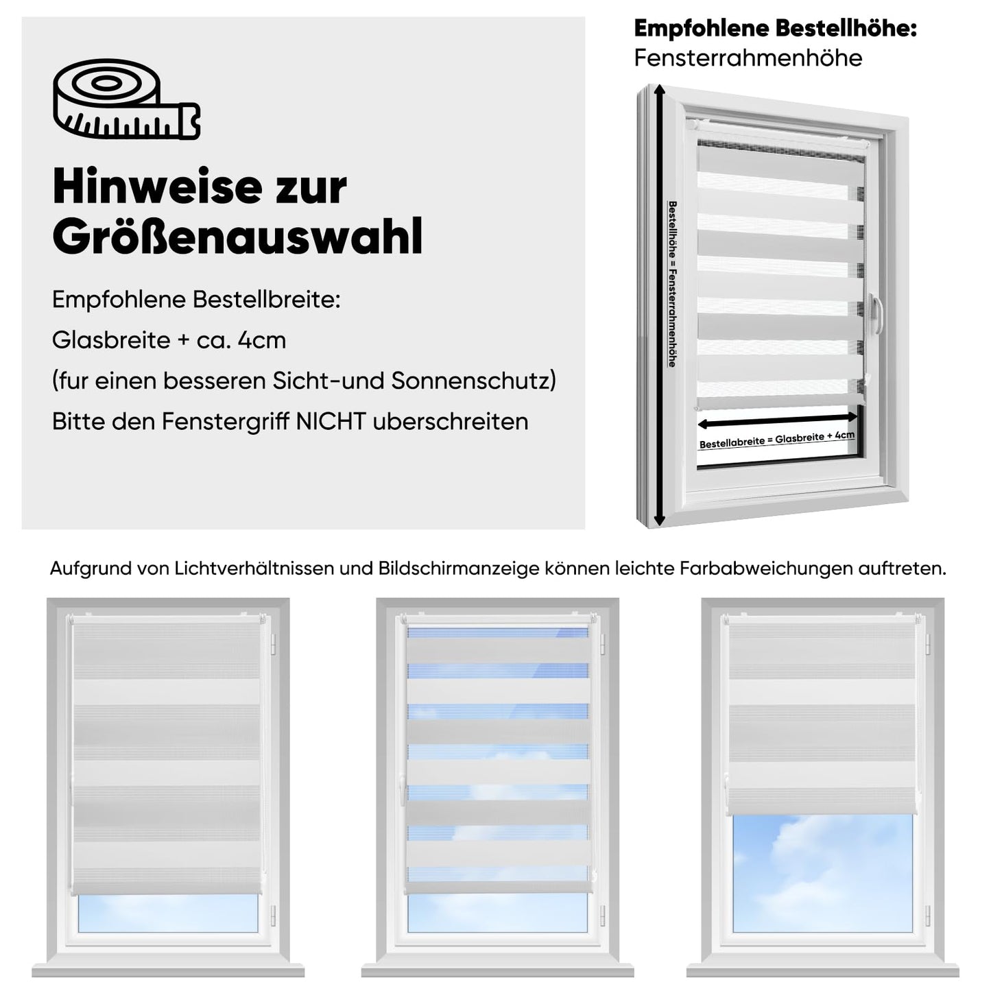 Sekey double roller blind Klemmfix without drilling for windows, two-tone double roller blind 80 cm wide, duo roller blind sun protection, 80x130cm, white & light gray - BL-7103