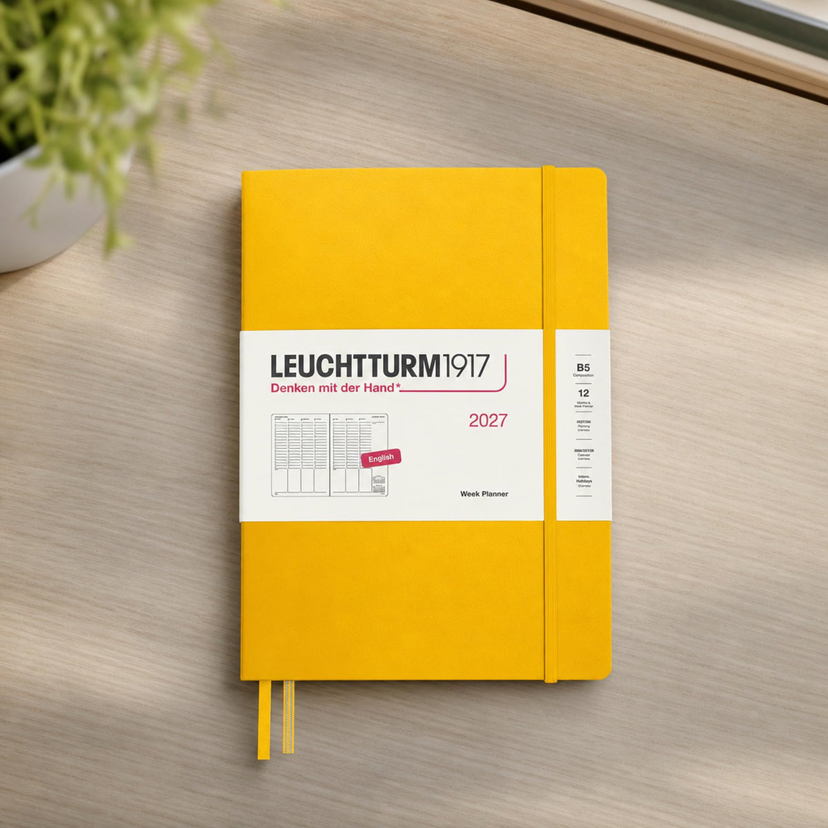 LEUCHTTURM1917 Weekly Planner 2027 Composition (B5) - English, Sunflower, 254 x 178 mm, January-December (12 months), weekly overview with hourly grid 7:00-22:00 per column, hardcover, 80 g/m² paper - 400310