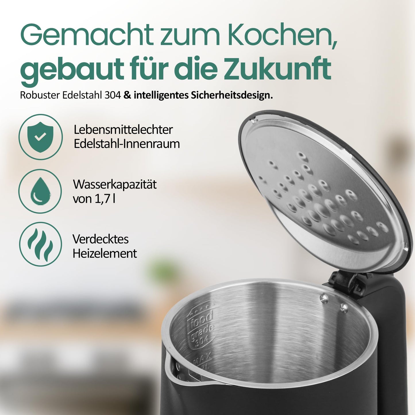 EMERIO kettle stainless steel 1.7L - insulated double wall - temperature selection 40-100°C in 5°C steps - digital display with tea & keep warm function - 2200W - auto-off | WK‑132229 - WK-132229