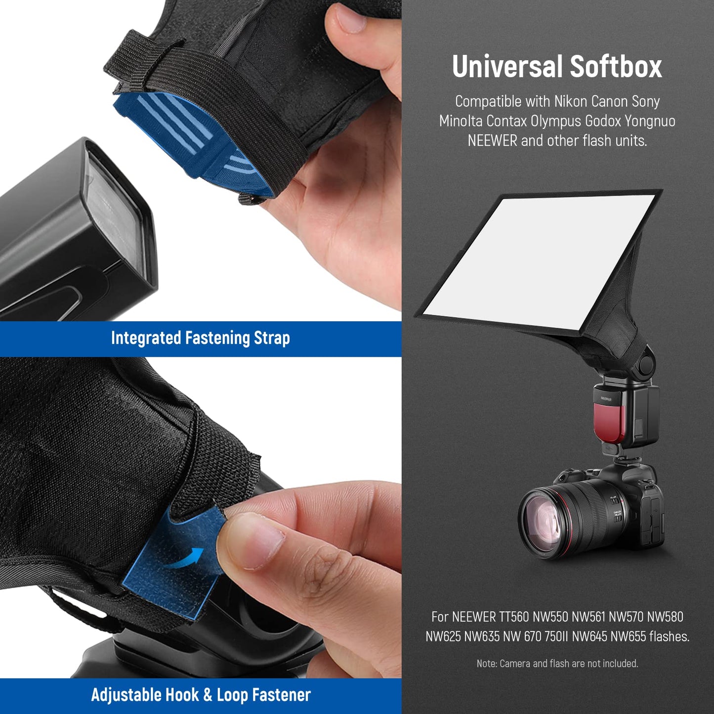 NEEWER Flash Diffuser Light Softbox 11" x 8", Universal Foldable with Storage Bag Compatible with Canon Nikon Sony Godox Yongnuo NEEWER speedlight - NS-1108