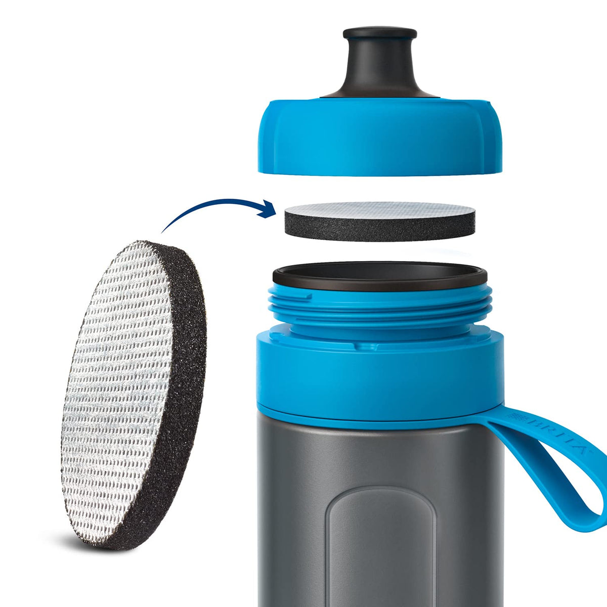 BRITA Sticlă de filtrare a apei albastră (600ml) / Sticlă de băut practică cu filtru de apă pentru deplasare din plastic fără BPA / Filtrează în timpul băutului / Potrivită pentru mașina de spălat vase - S1200