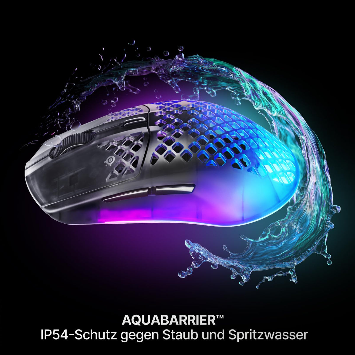 SteelSeries Aerox 3 Wireless Gen 2 – Ultra-light 68g gaming mouse, 4K polling, 26K DPI optical sensor, 200 hours battery life, IP54, 80 million clicks, RGB, pure PTFE glide feet, Shadow. - 62717