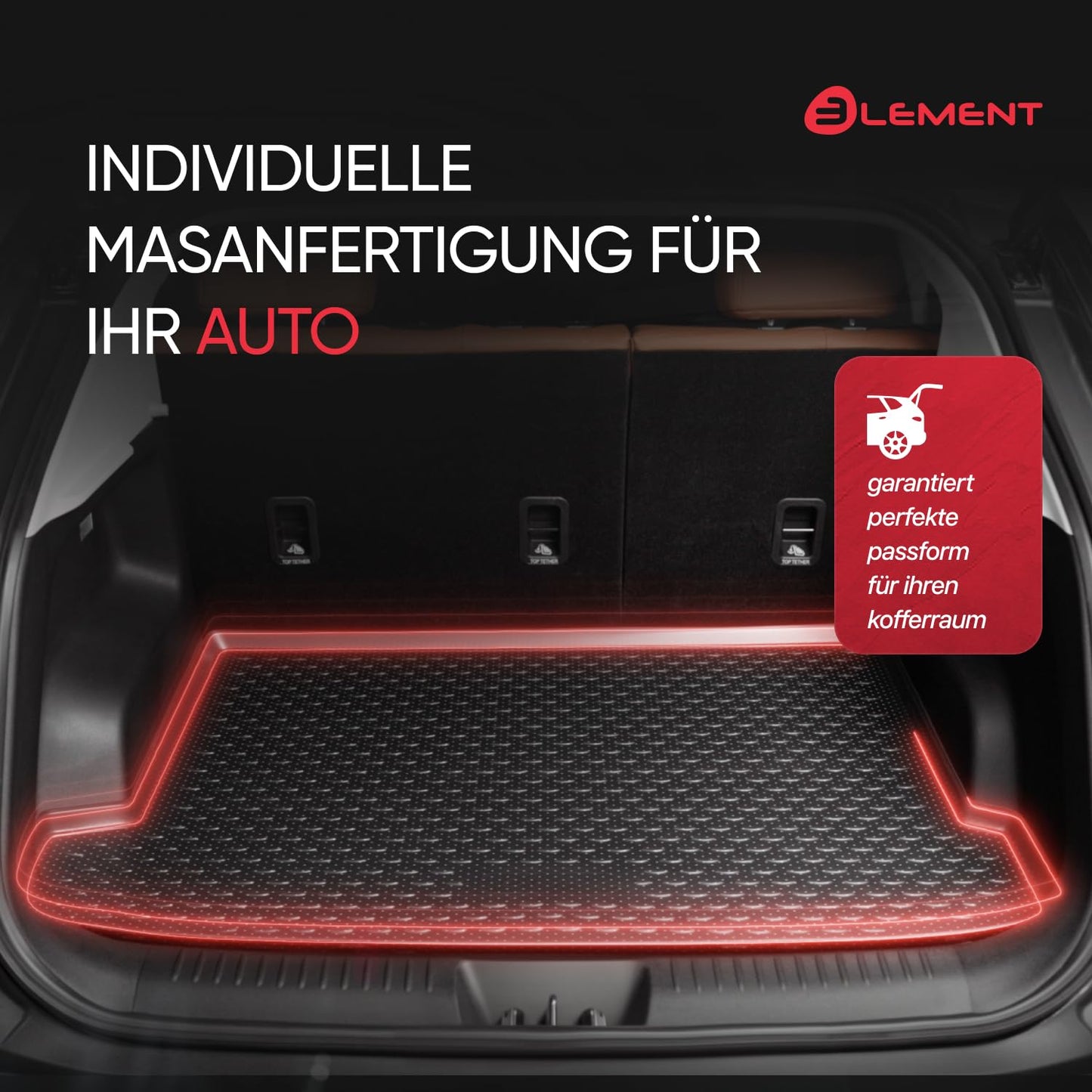 Element precisely fitting premium anti-slip boot mat suitable for VW Polo GTI (VI Restyling) | 2021 -> | 5 doors | lower loading floor position | 100% custom-fit anti-slip car mat - EXP.CARA70075N11