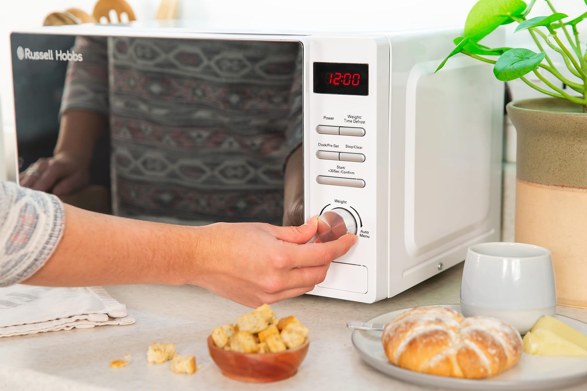 Russell Hobbs RHM2079A Digital Solo Microwave, 20 L, 800 W, 5 power levels, automatic defrosting, 8 automatic cooking menus, clock and timer, easy to clean, White - RHM2079A-EUAZ