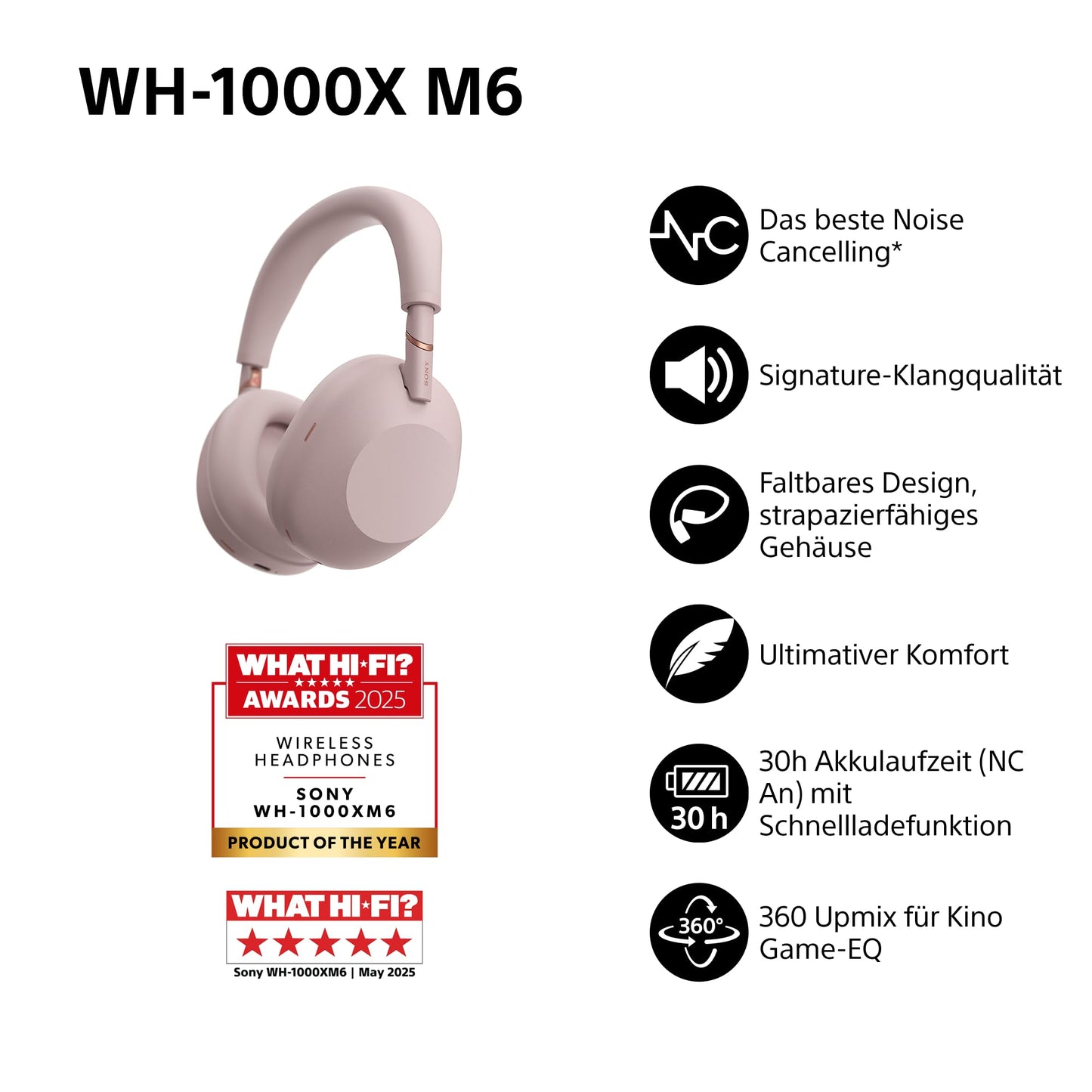 Sony WH-1000XM6 Flagship Wireless Noise Canceling Headphones, Signature Hi-Res Sound, Bluetooth Over-Ear Headphones, Foldable Design, Magnetic Carrying Case, 30 Hour Battery Life NC An- Sand Pink - WH1000XM6P.CE7