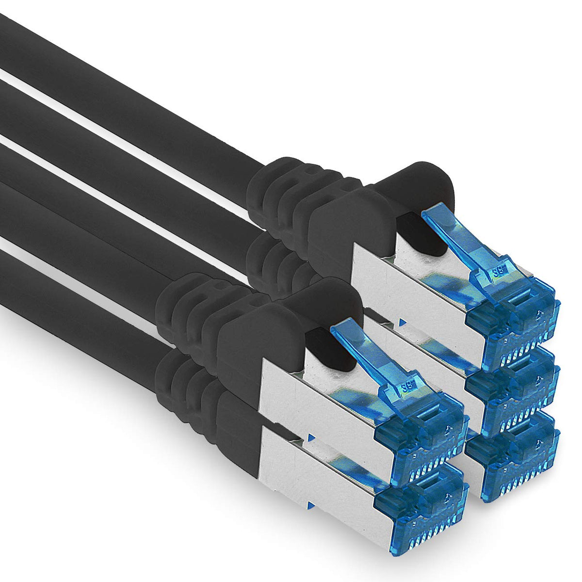 1aTTack.de Patch Cable – 5X 7.5m Ethernet, Network, LAN Cable CAT6a (for Gigabit Networks, Routers, Switches, Modems with RJ45 Input – black) - 4251073692692