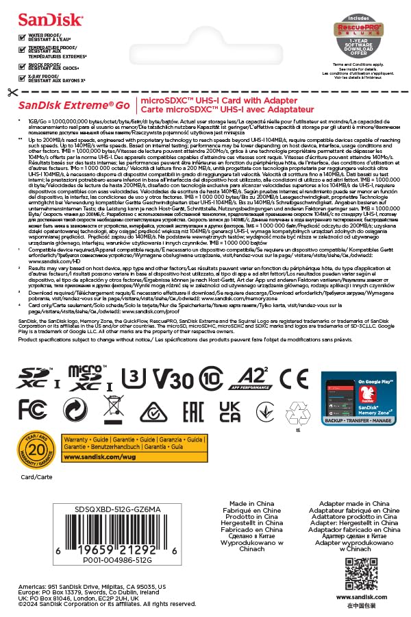 SanDisk Extreme microSDXC 512GB (SDSQXBD-512G-GZ6MA)