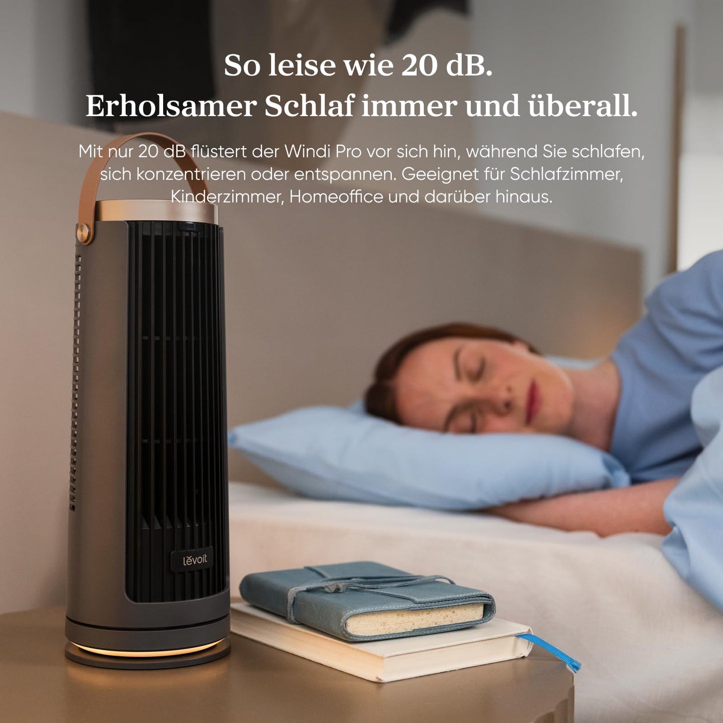 Levoit compact tower fan battery DC motor indoor/outdoor - quiet from 20dB fan - 7m/s cooling table fan - 5 levels/90° oscillation/12 hour timer/remote control - portable, 33 cm, graphite gray - LTF-F132BL-AEU