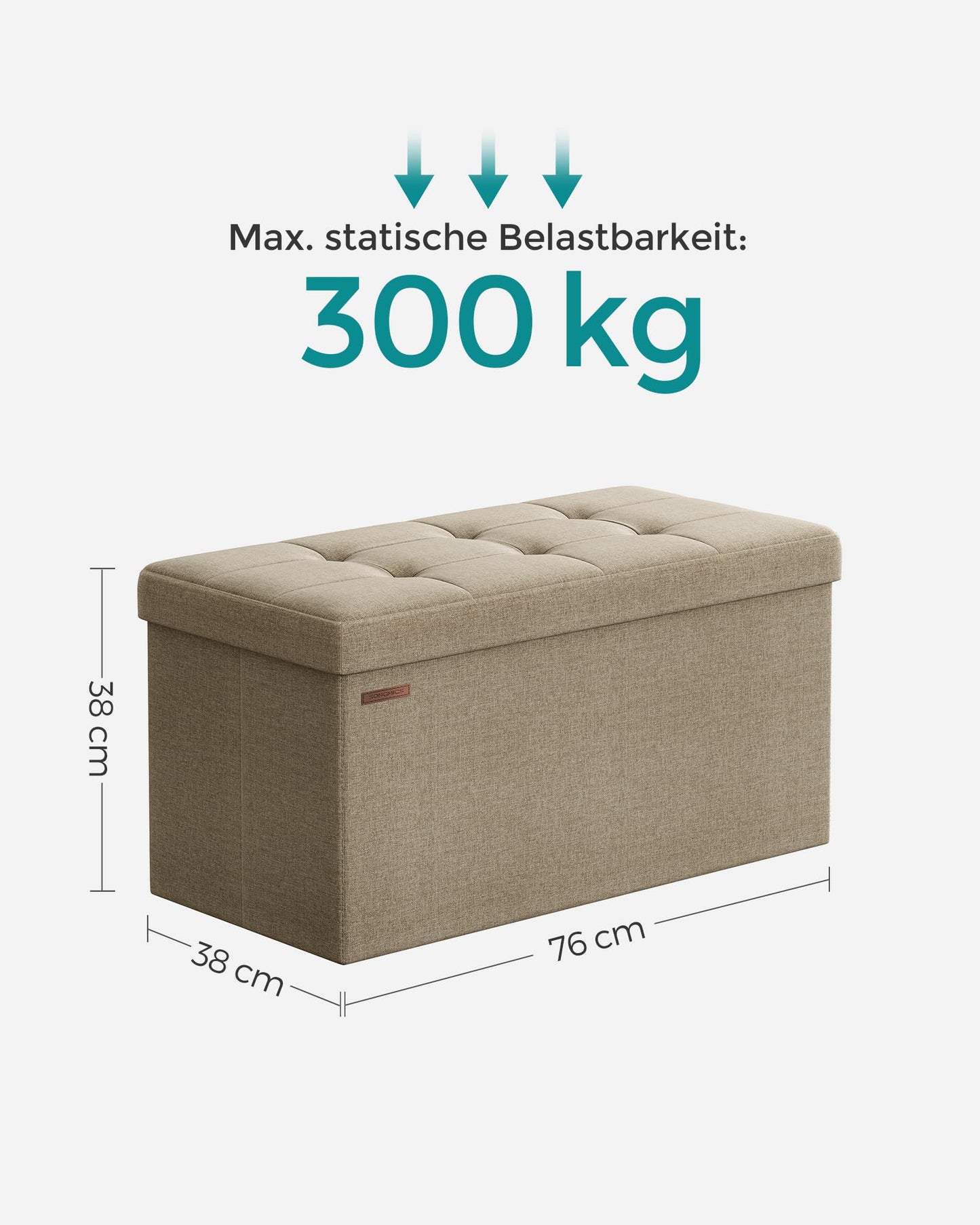 SONGMICS stool with storage space, folding bench, 38 x 76 x 38 cm footstool, storage box, load capacity up to 300 kg, for living room, bedroom, hallway, camel brown LSF047R01 - 6955880314393