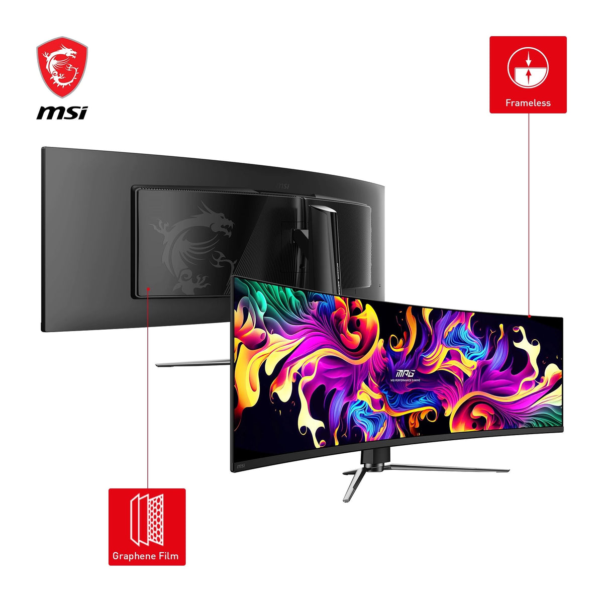 MSI MPG 491CQPA QD-OLED 49-Inch DQHD Curved Gaming Monitor 1800R, 5120 x 1440 Quantum Dot OLED Panel, 144 Hz / 0.03 ms, 99% DCI-P3, ΔE≤2, DisplayHDR True Black 400, KVM–DP 1.4a, HDMI 2.1, USB Type C - 4711377389587