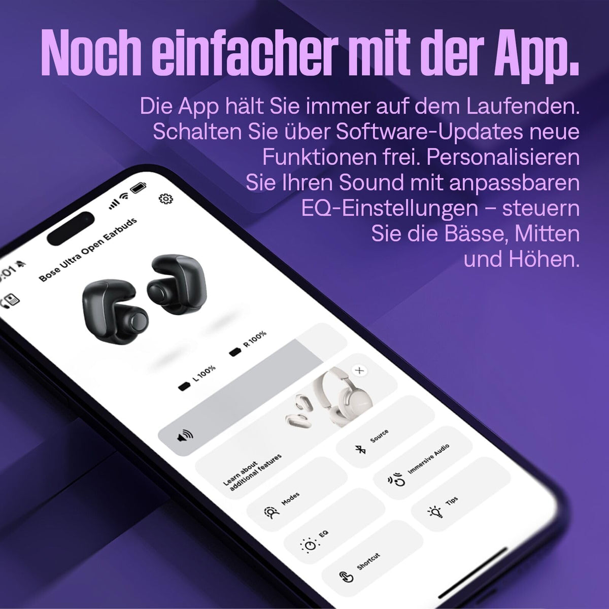 Bose Ultra Open Earbuds with Bluetooth and OpenAudio technology, Clip On headphones, wireless Open Ear Earbuds, immersive audio, up to 48 hours battery life, Smoke White - 881046-0020