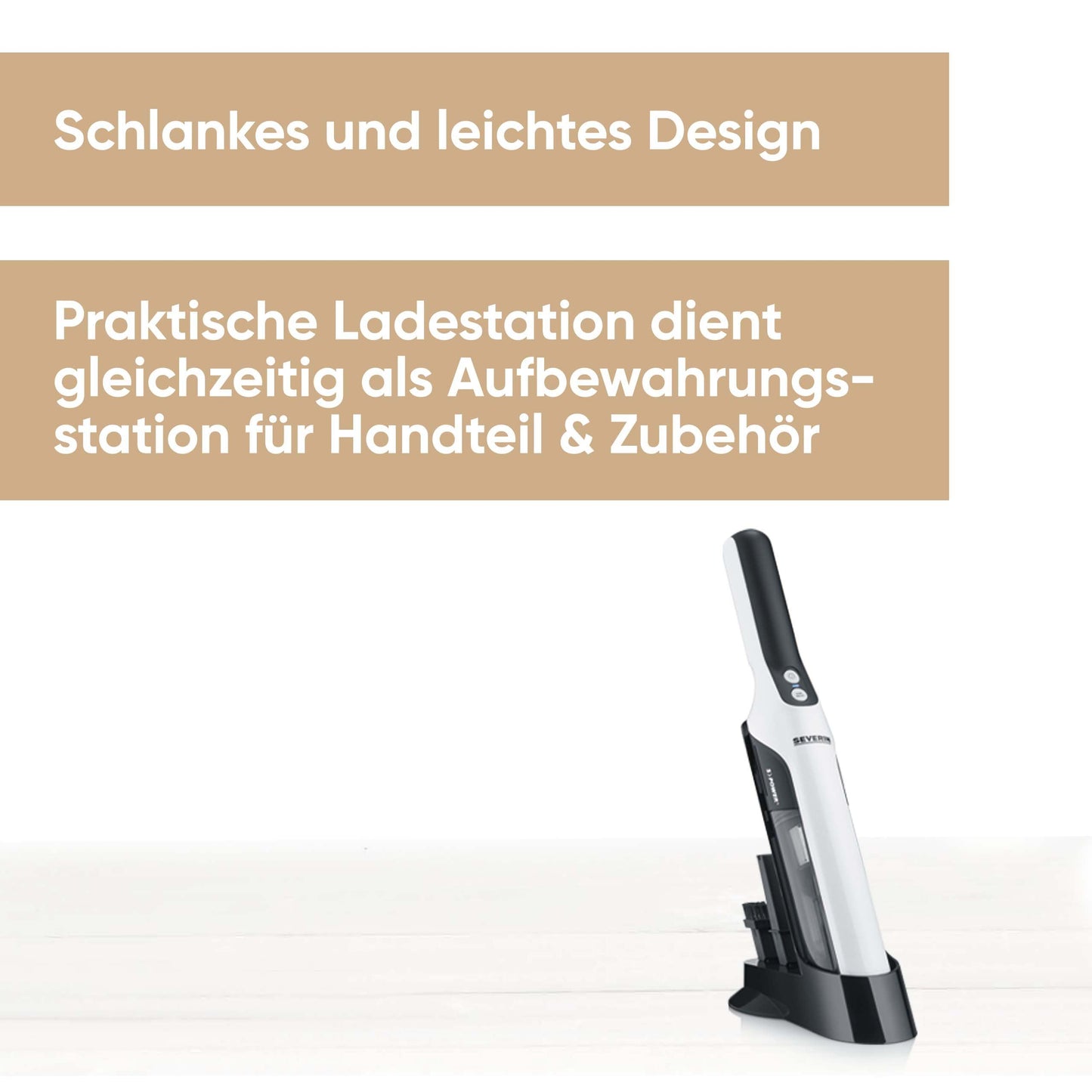 Severin cordless handheld vacuum cleaner, quiet animal hair vacuum cleaner with furniture attachment for furniture and keyboards, wireless handheld vacuum cleaner with battery for up to 30 minutes running time, matt white/black, HV 7140