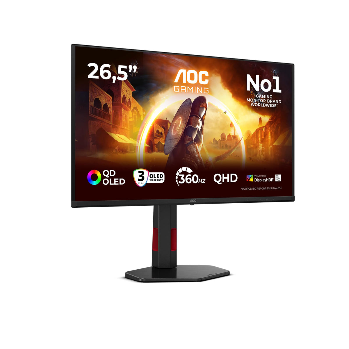 AOC Q27G4SDR Monitor de gaming de 27 inch WQHD cu Hub USB, 360Hz, panou QD-OLED, 0.03ms GtG, HDR400 TrueBlack, compatibil G-Sync, ajustare pe înălțime, (2560x1440 HDMI 2X 2.1 DP 1x 1.4) Negru
