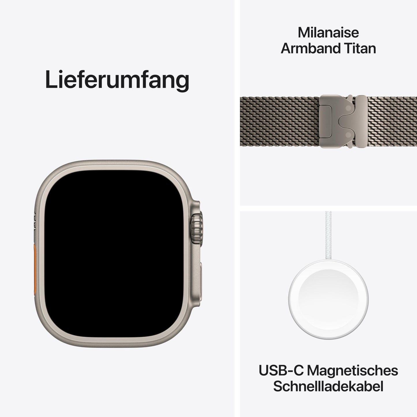 Apple Watch Ultra 3 GPS + Cellular 49 mm premium smartwatch for running training and combination sports with robust titanium case in natural and Milanese bracelet in natural (medium) - MEWY4QF/A