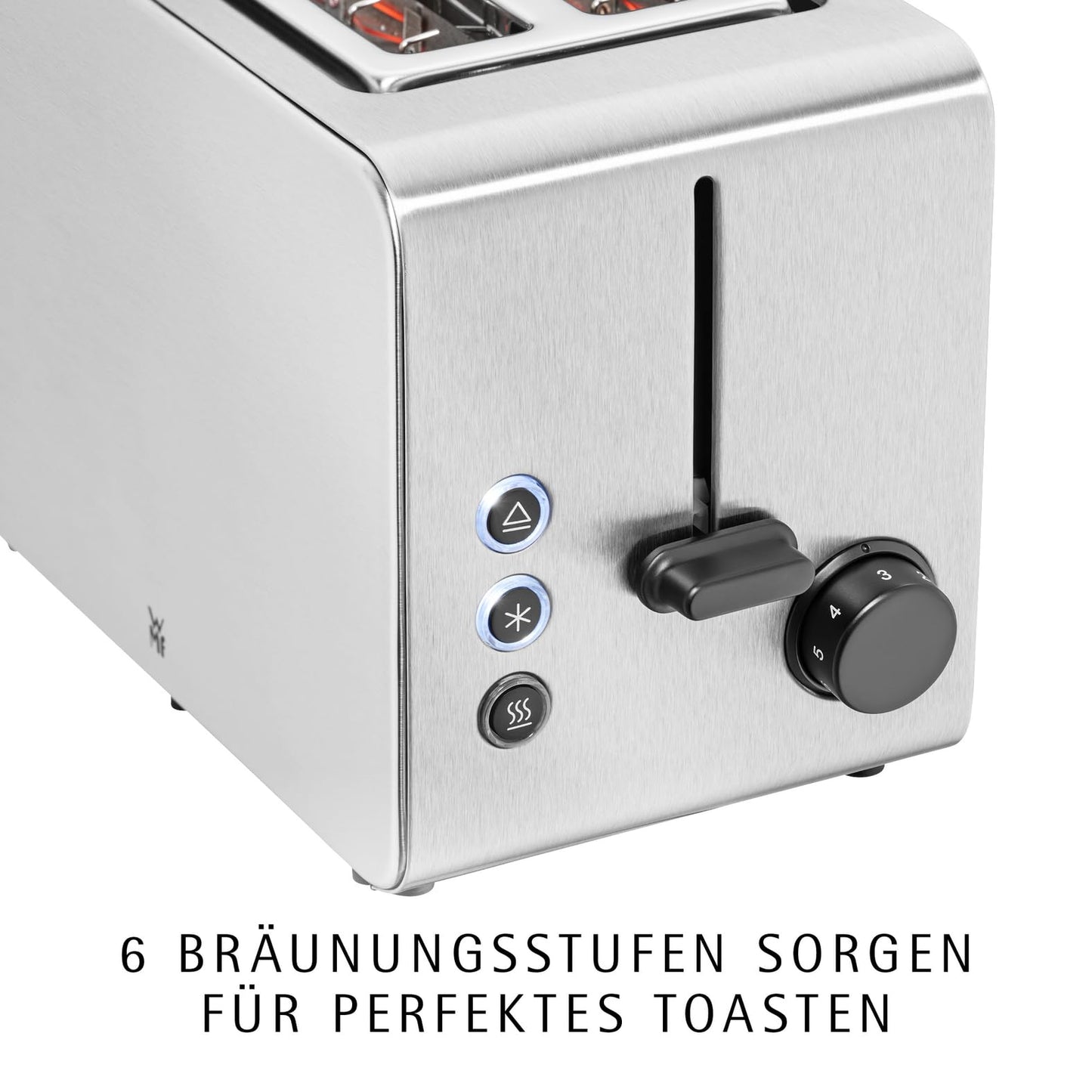 WMF Stelio toaster 2 slices stainless steel, double slot toaster with bread roll attachment, bagel function, 7 browning levels, 900 W, matt stainless steel - 0414210011