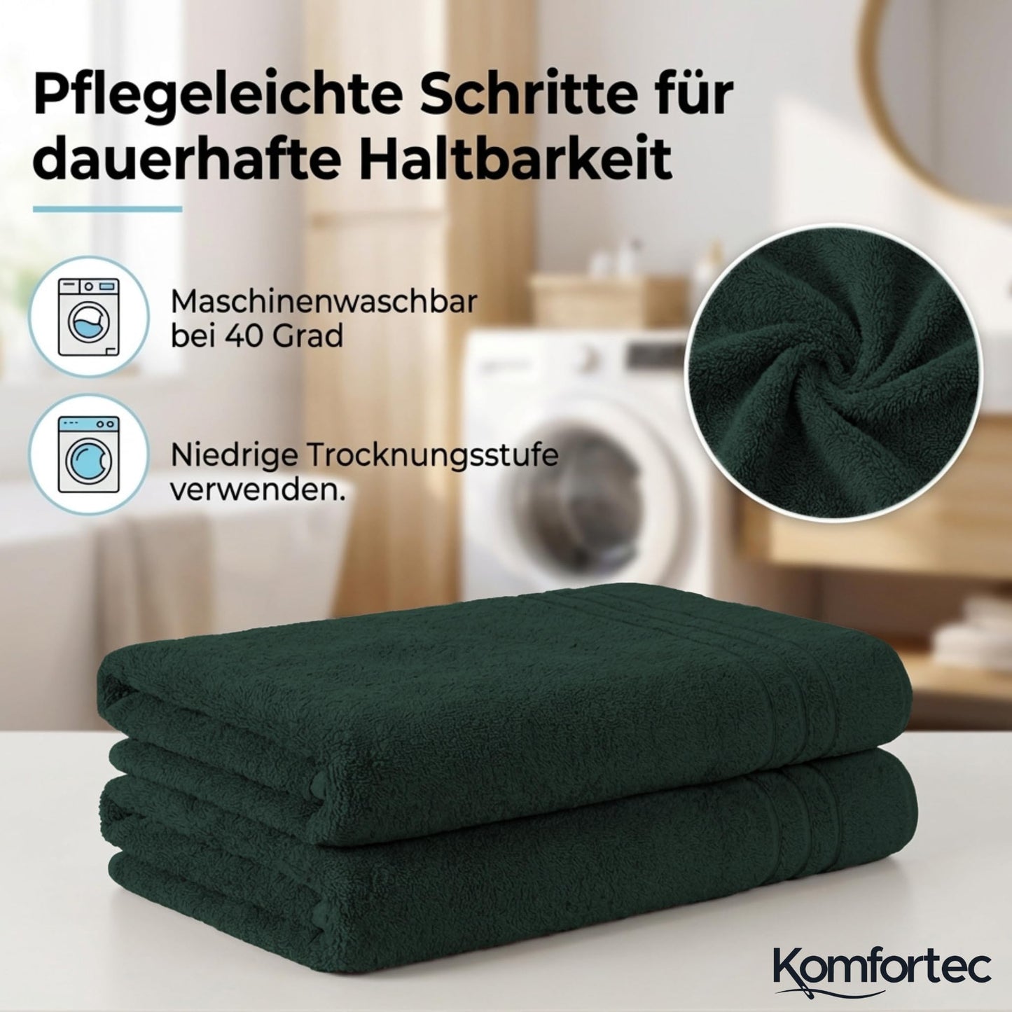 Komfortec 2 sauna towel set 80x200 cm, large sauna towels made of 100% cotton, sauna towels, fluffy and absorbent, quick-drying, dark green - 2er-80x200-dunkelgrun