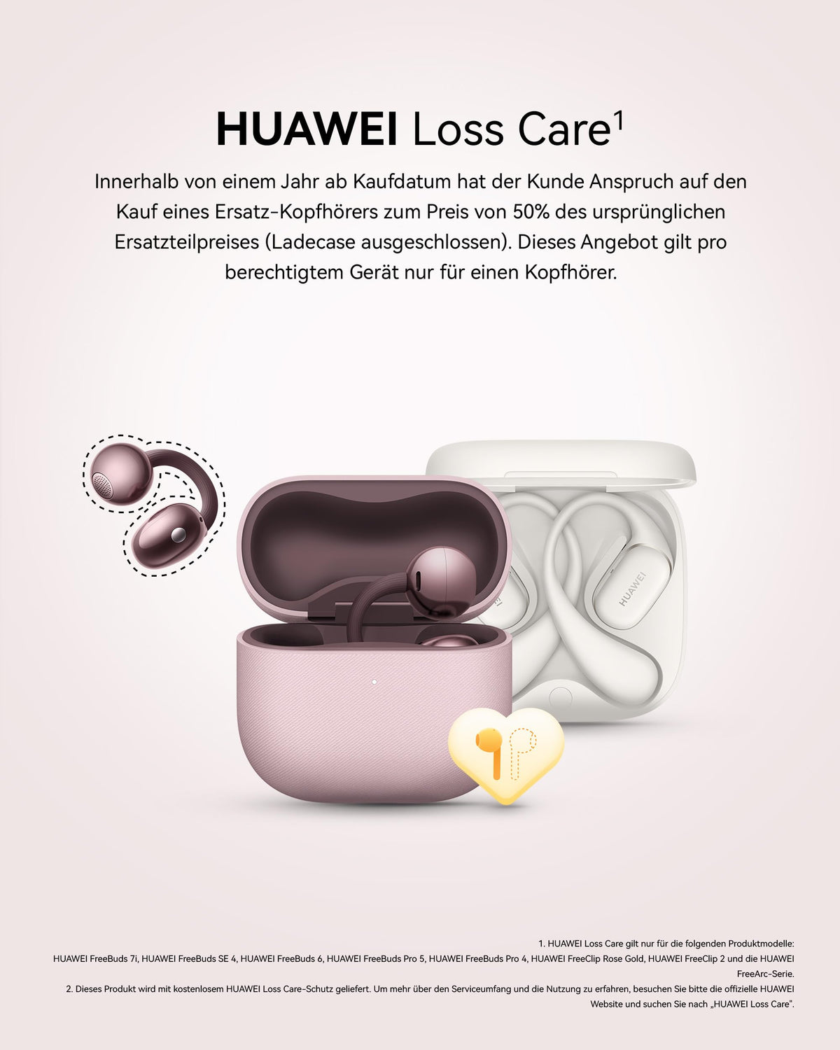 HUAWEI FreeClip Wireless Headphones, Rose Gold - Dove-T00
