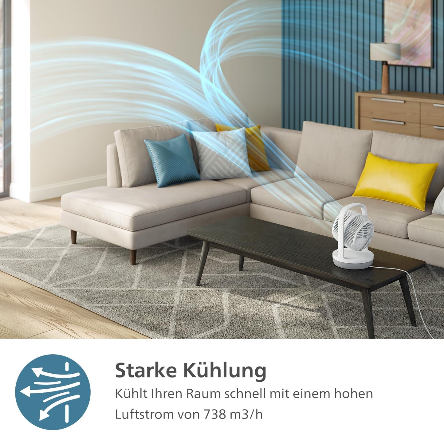 PHILIPS table fan series 2000. Strong & super quiet with SilentWings technology. 23dB. Air circulation. Tilt 180° adjustable. 12 hour timer. Bedroom, Home & Office. White (CX2050/00)