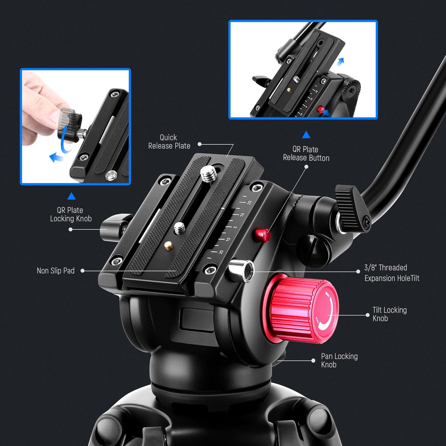 NEEWER 200cm video tripod, robust camera tripod made of aluminum alloy with 360° fluid head, quick release plate compatible with Canon Nikon Sony and other DSLR camera camcorders, 8kg load capacity - TP-M200