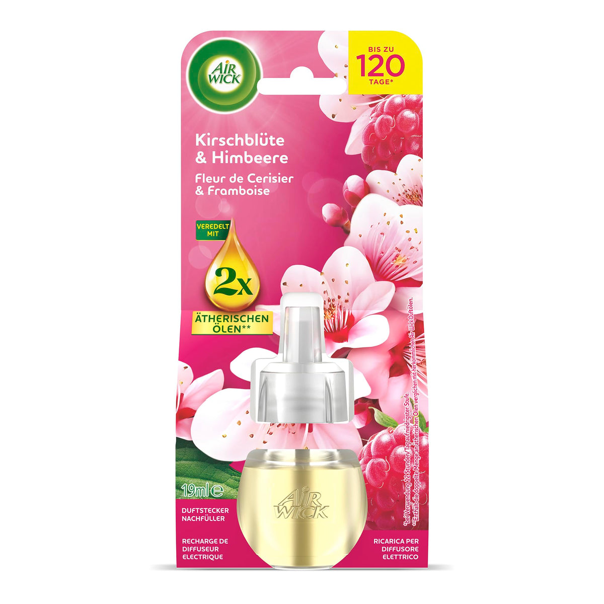 Air Wick Scented Oil Refill – Scent: Cherry Blossom and Raspberry – Fruity-floral room fragrance for the socket – 6x 19ml scented oil refill bottles - 3308092