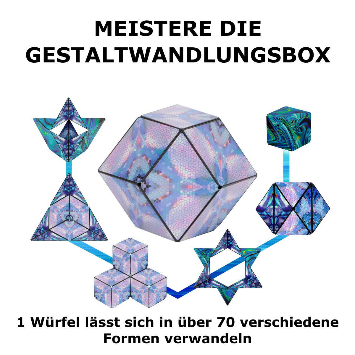 SHASHIBO Shape Changing Box - Award-winning, patented fidget cube with 36 rare earth magnets - can be transformed into over 100 shapes (Mystic Ocean) - SHA11MO