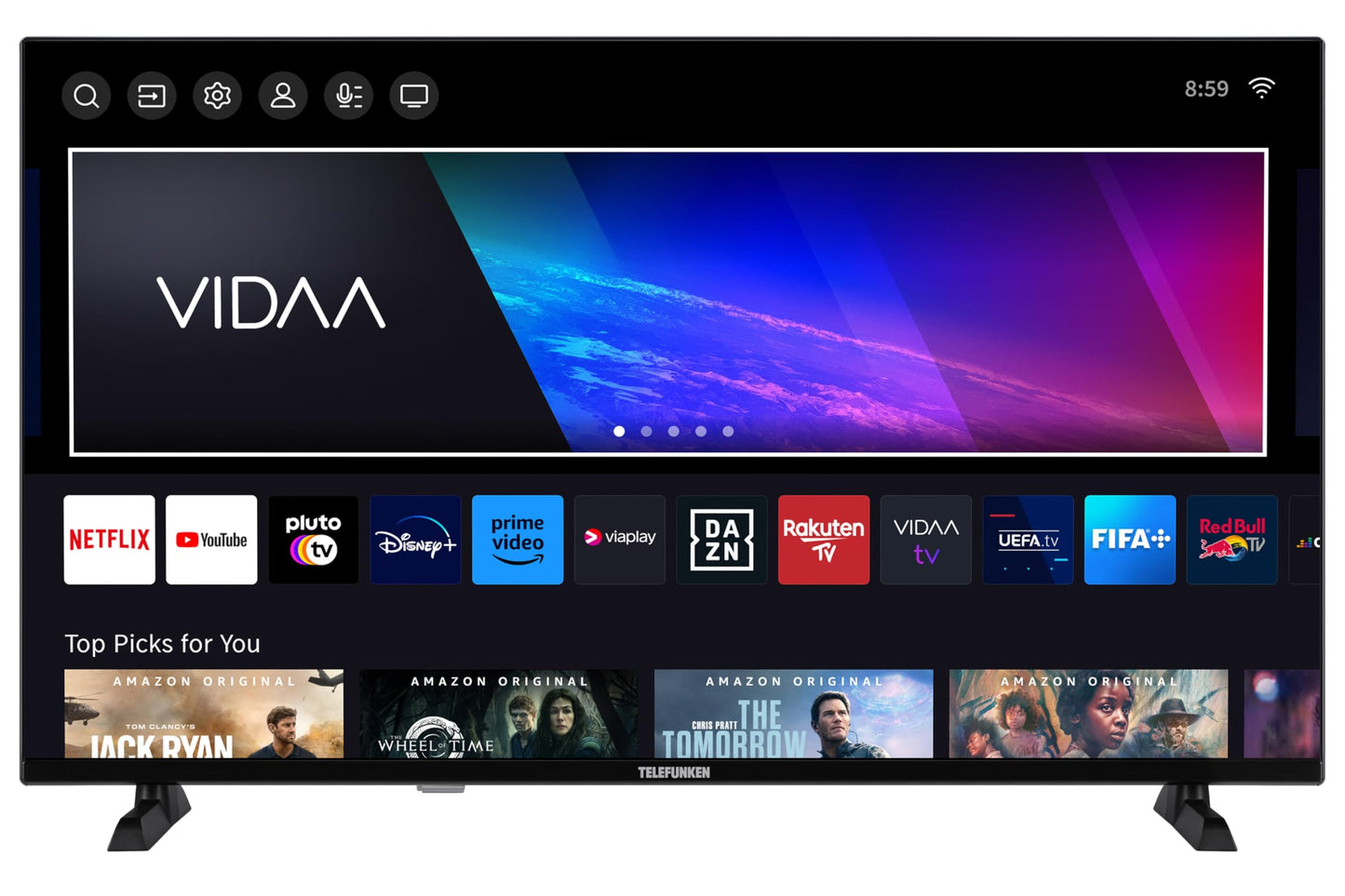 TELEFUNKEN QLED TV 65 inch Smart TV VIDAA QU65VP750S 4K TV UHD, HDR TV with Dolby Vision, Dolby Atmos, triple tuner and 6 months HD+ incl., LED TV black