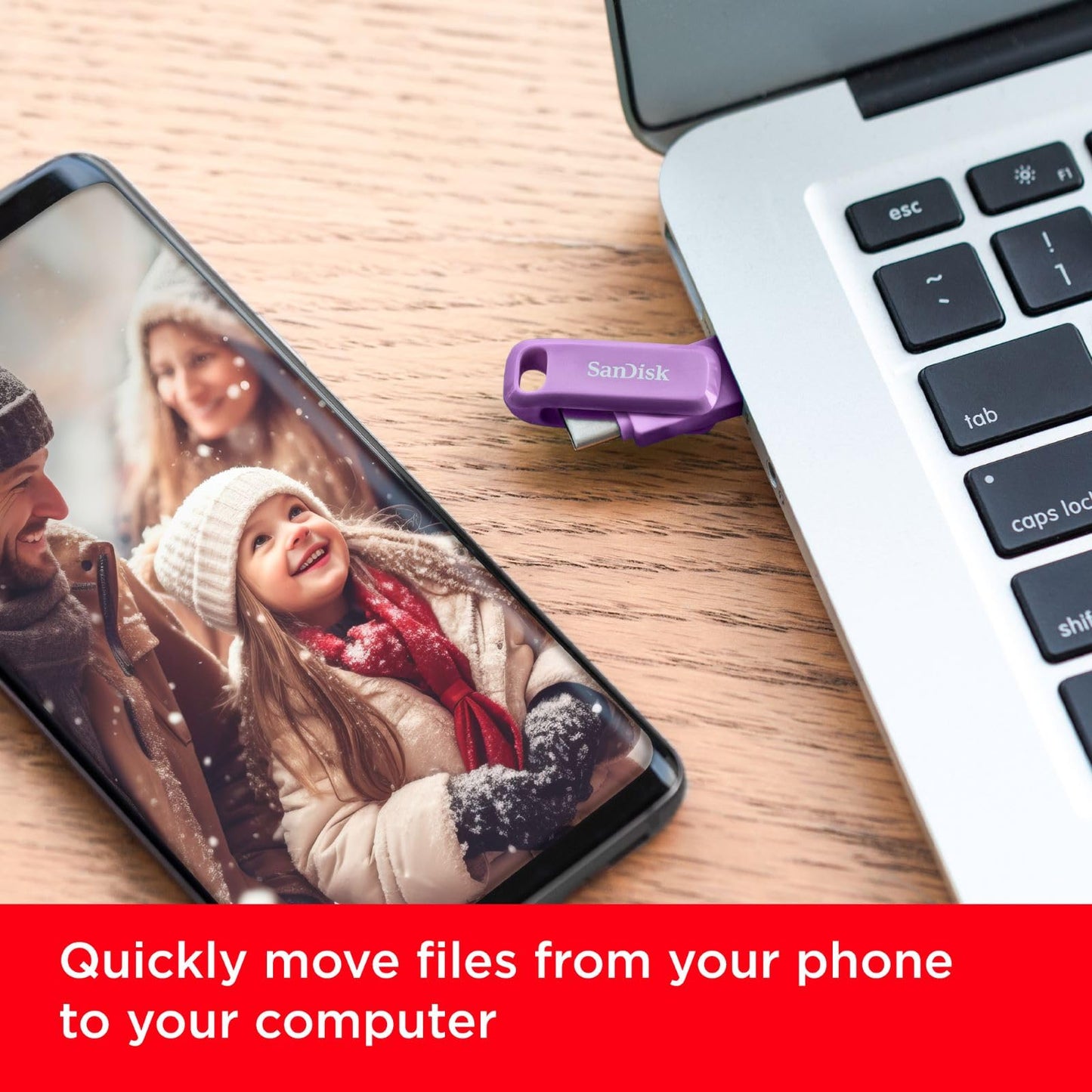 SanDisk Ultra Dual Drive Go USB Type-C 256 GB (Android smartphone memory, USB Type-C port, 400 MB/s reading speed, can be used as a key fob) Lavender - SDDDC3-256G-G46L